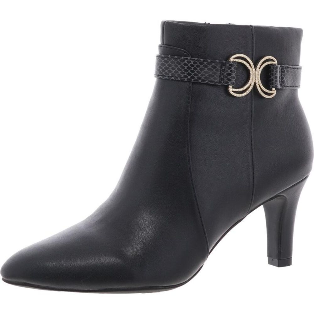 LifeStride Womens Guild 2 Black Faux Leather Embellished Booties Shoes New